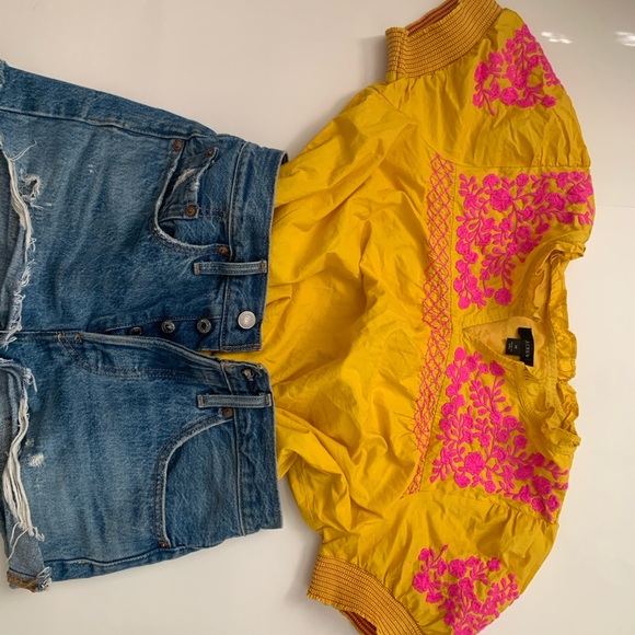 J.Crew Yellow Top with Pink Embroidery - Picture 5 of 6